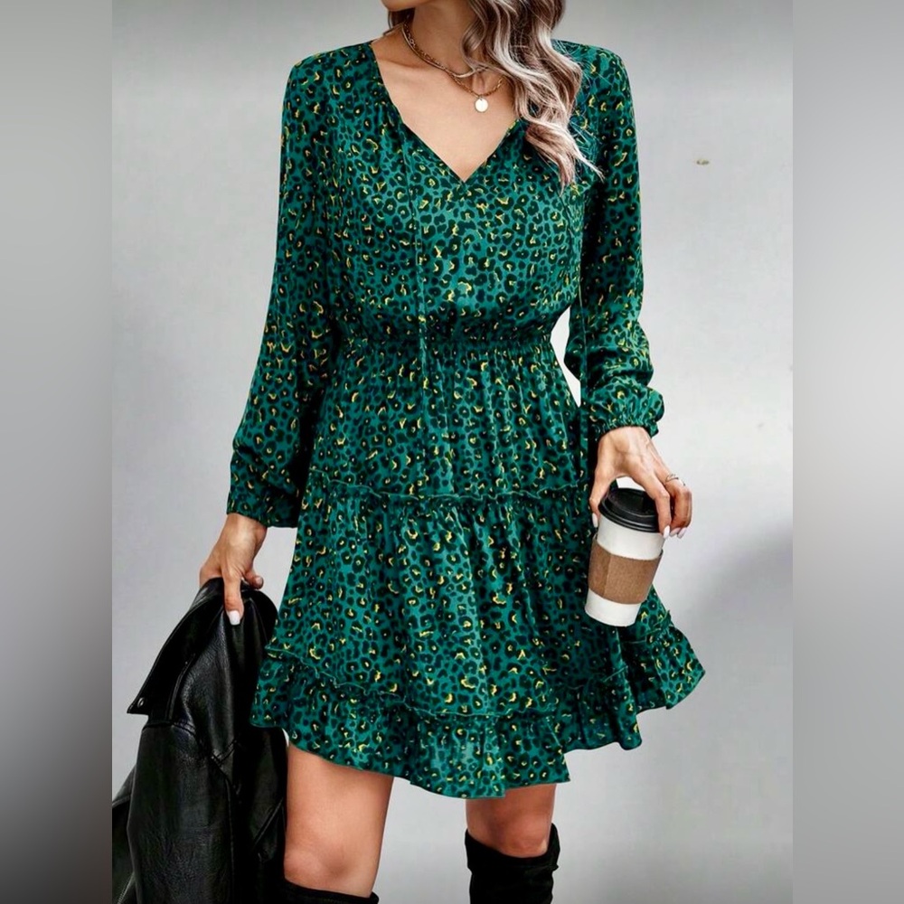 Green Leopard Print Dress